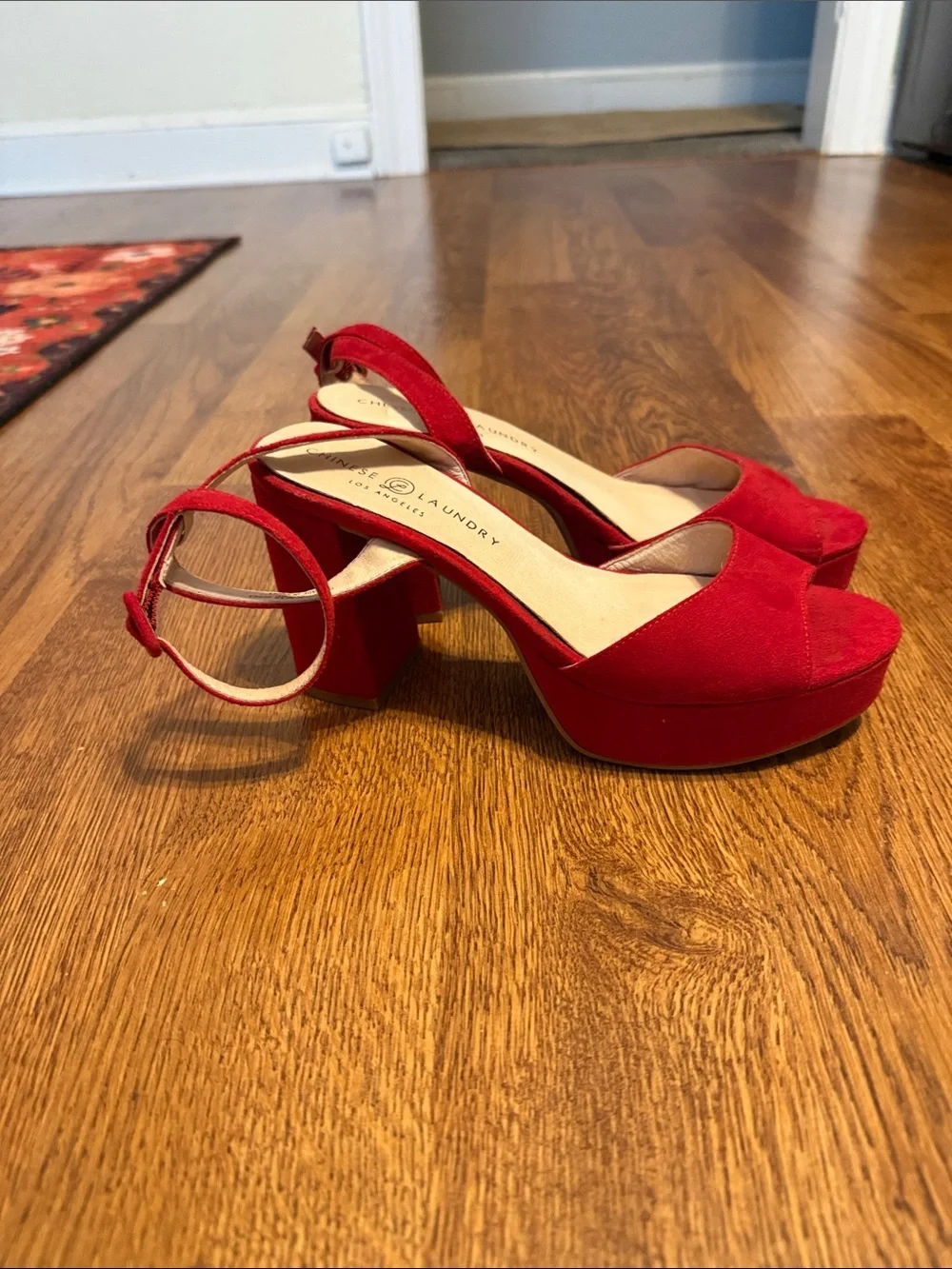 Chinese Laundry Red Platform Ankle-Strap Sandals